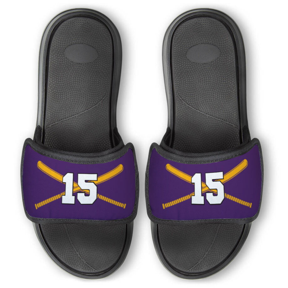 Softball Repwell&reg; Slide Sandals - Crossed Bats with Numbers - Personalization Image