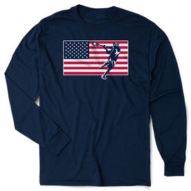 Guys Lacrosse Tshirt Long Sleeve - Patriotic Lacrosse