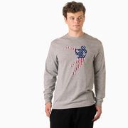 Guys Lacrosse Tshirt Long Sleeve - American Flag Silhouette