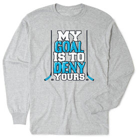 Hockey Tshirt Long Sleeve - My Goal Is To Deny Yours (Blue/Black)