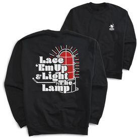 Hockey Crewneck Sweatshirt - Lace 'Em Up And Light The Lamp (Back Design)