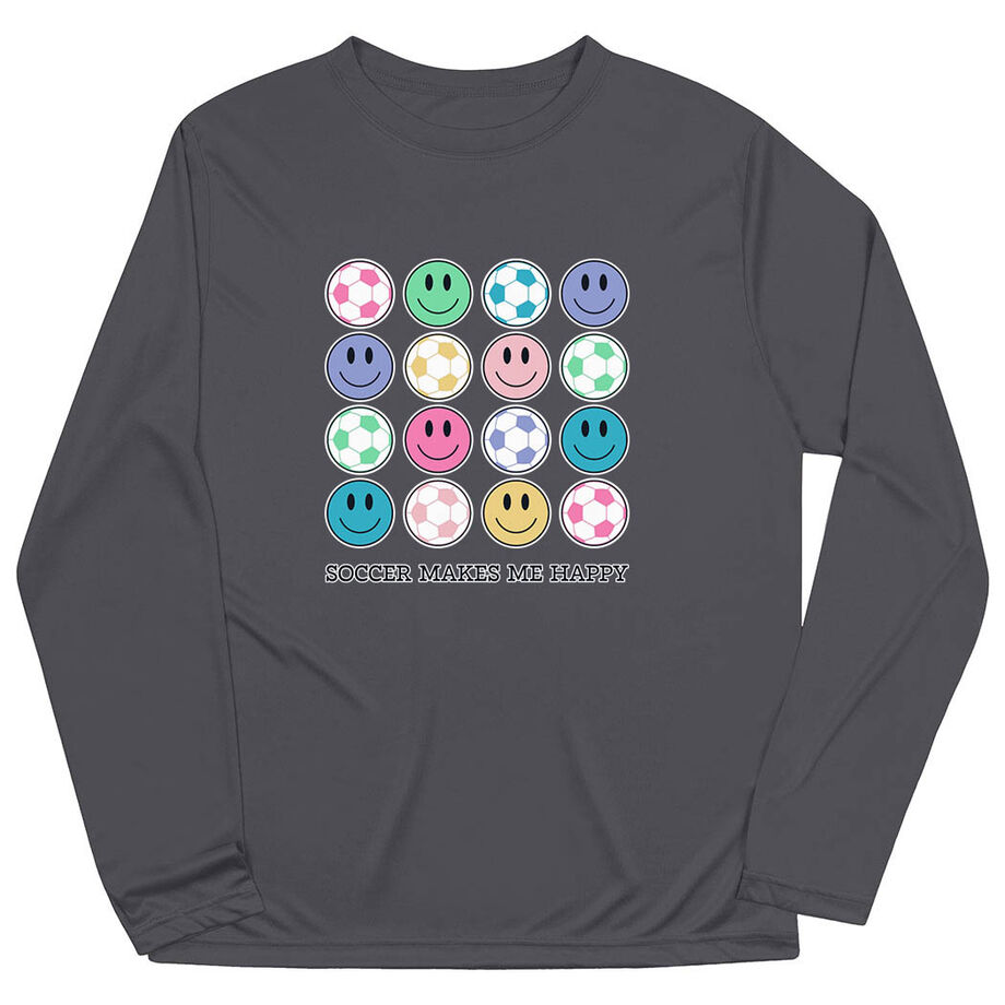Soccer Long Sleeve Performance Tee - Soccer Makes Me Happy