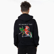Hockey Hooded Sweatshirt - He's Checking It Twice (Back Design) 