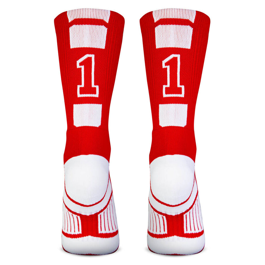 Team Number Woven Mid-Calf Socks - Red