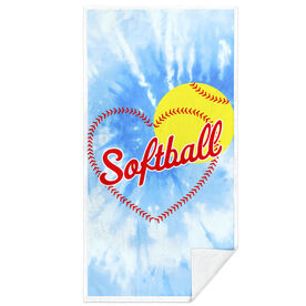 Softball Premium Beach Towel - Softball Heart Tie-Dye