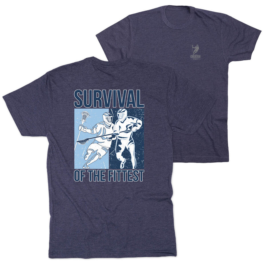 Guys Lacrosse Short Sleeve T-Shirt - Survival of the Fittest (Back Design)