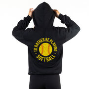 Softball Hooded Sweatshirt - I'd Rather Be Playing Softball Distressed (Back Design)