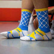 Basketball Woven Mid-Calf Socks - Hoop and Ball (Blue/Yellow)