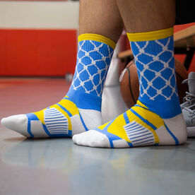 Basketball Woven Mid-Calf Socks - Hoop and Ball (Blue/Yellow)
