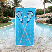 Guys Lacrosse Premium Beach Towel - Blue Crossed Sticks