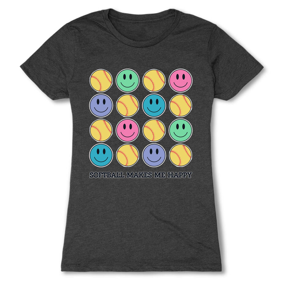Softball Women's Everyday Tee - Softball Makes Me Happy