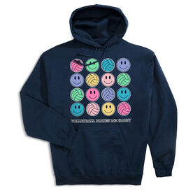 Volleyball Hooded Sweatshirt - Volleyball Makes Me Happy [Adult Small/Navy] - SS