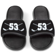 Hockey Repwell&reg; Slide Sandals - Hockey Crossed Sticks with Number