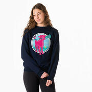 Girls Lacrosse Crewneck Sweatshirt - Lacrosse Dog with Girl Stick