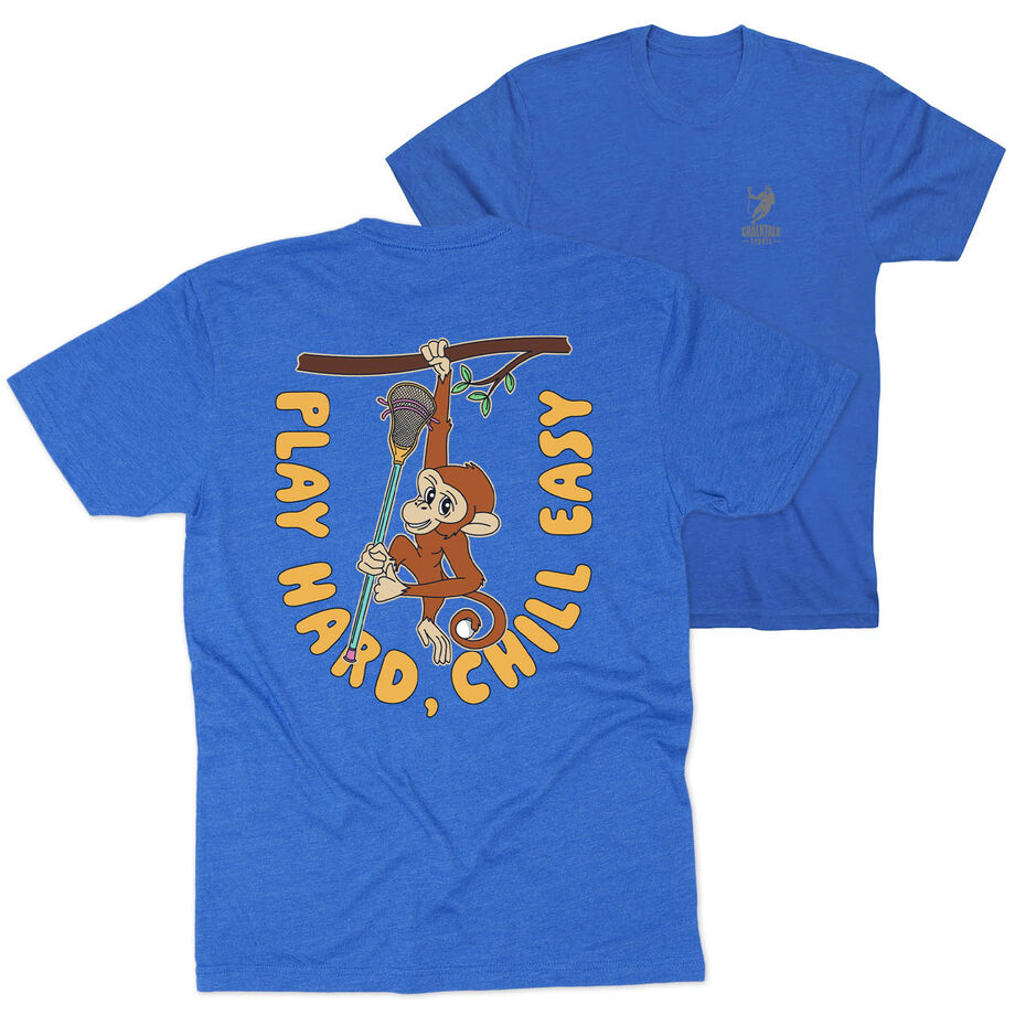 Guys Lacrosse Short Sleeve T-Shirt - Play Hard, Chill Easy (Back Design)
