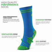 Pickleball Woven Mid-Calf Socks - Crossed Paddles - Blue/Green