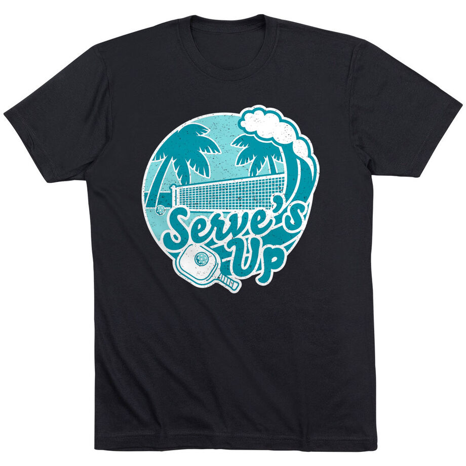 Pickleball Short Sleeve T-Shirt - Serve's Up [Adult Large/Black] - SS