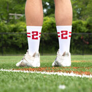Team Number Woven Mid-Calf Socks - White/Red Stripe