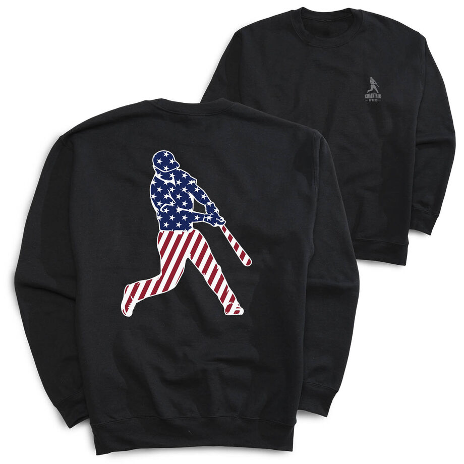 Baseball Crewneck Sweatshirt - Baseball Stars and Stripes Player (Back Design)