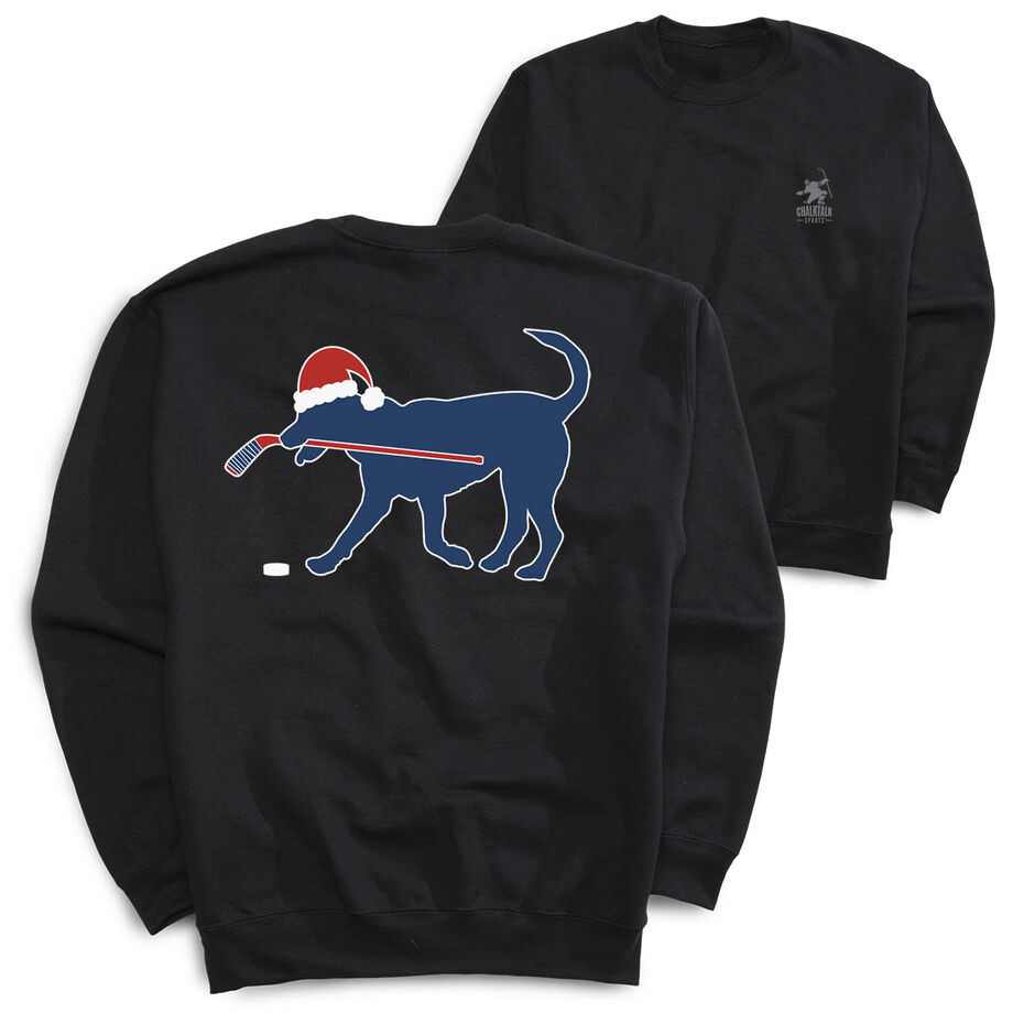 Hockey Crewneck Sweatshirt - Santa Hockey Dog (Back Design)