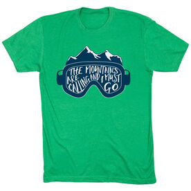 Skiing & Snowboarding Short Sleeve T-Shirt - The Mountains Are Calling [Youth Large/Green] - SS