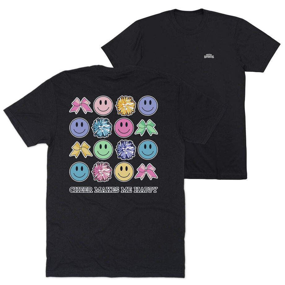 Cheerleading Short Sleeve T-Shirt - Cheer Makes Me Happy (Back Design)