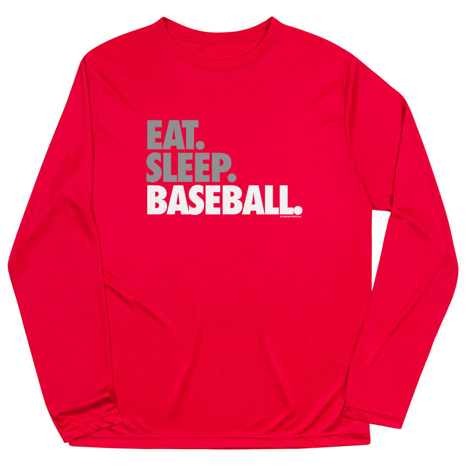 Baseball Long Sleeve Performance Tee - Eat Sleep Baseball Bold Text - Personalization Image