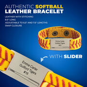 Authentic Softball Leather Bracelet With Slider - Personalized Bat
