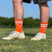 Guys Lacrosse Woven Mid-Calf Socks - Retro Crossed Sticks (Orange/White)