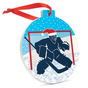 Hockey Round Ceramic Ornament - Santa Goalie