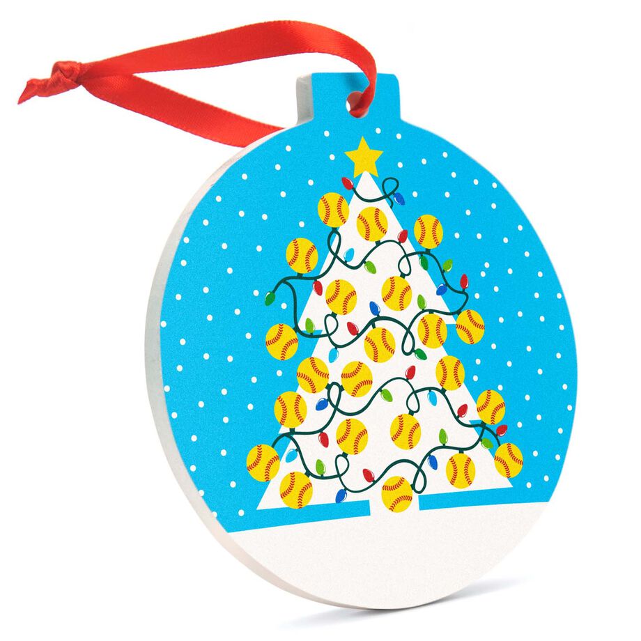 Softball Round Ceramic Ornament - Christmas Tree