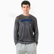 Hockey Long Sleeve Performance Tee - Hockey Crossed Sticks Logo