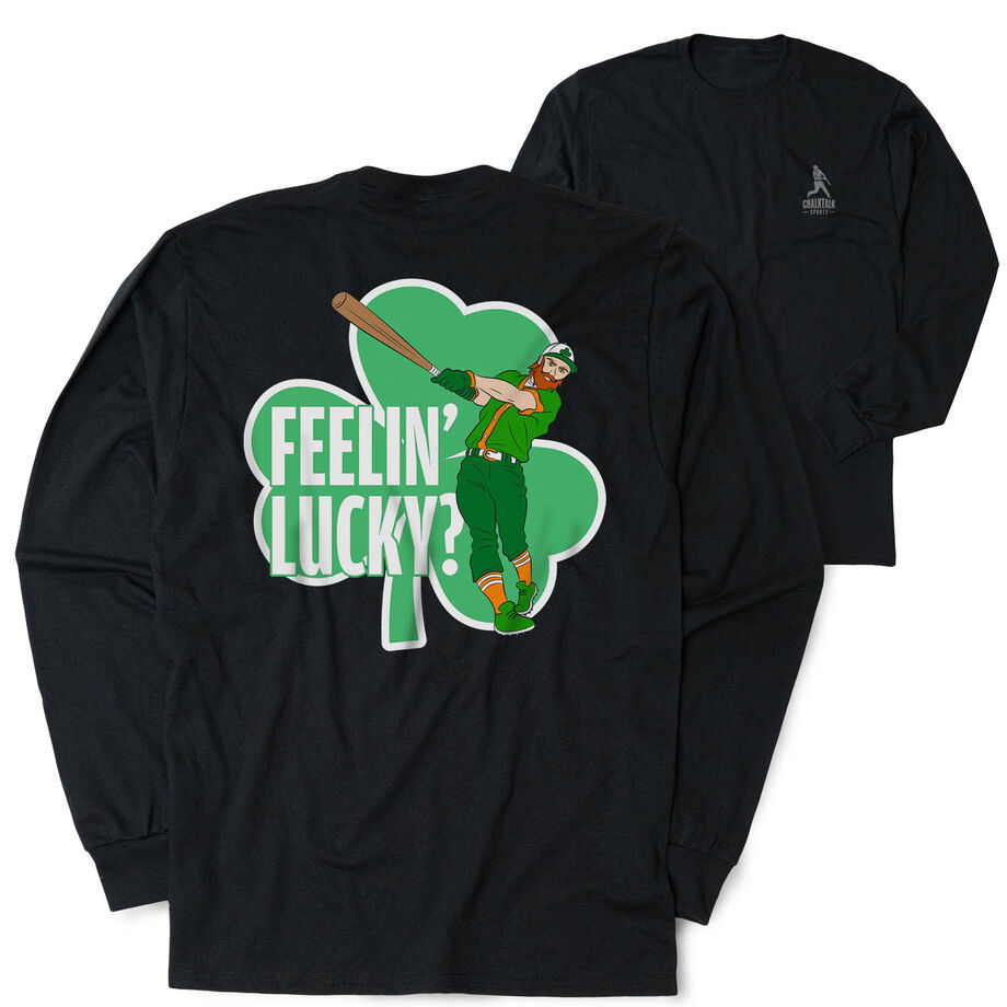 Baseball Tshirt Long Sleeve - Feelin' Lucky Baseball (Back Design)