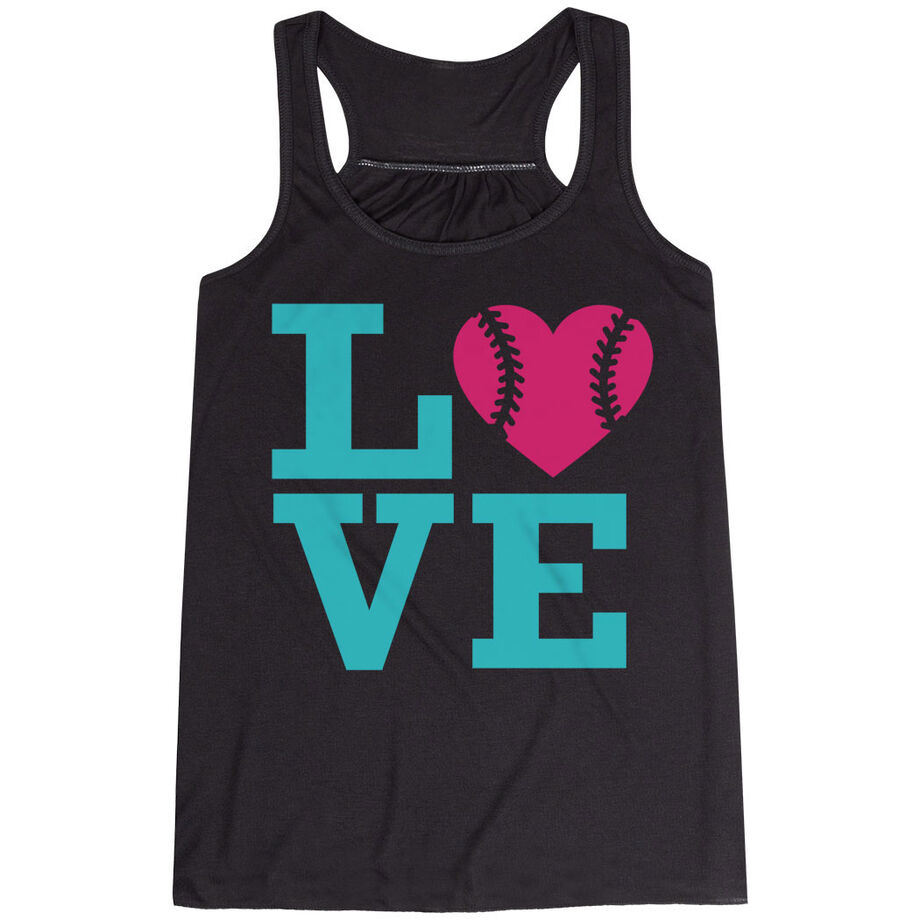 Softball Flowy Racerback Tank Top - LOVE Softball Pink Teal
