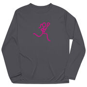 Girls Lacrosse Long Sleeve Performance Tee - Neon Lax Girl [Adult Medium/Graphite] - SS