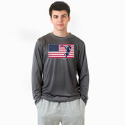 Guys Lacrosse Long Sleeve Performance Tee - Patriotic Lacrosse