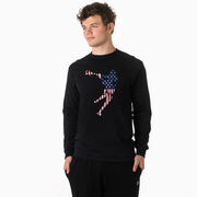 Guys Lacrosse Tshirt Long Sleeve - American Flag Silhouette