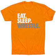 Wrestling T-shirt Short Sleeve Eat. Sleep. Wrestle. [Orange/Youth Large] - SS