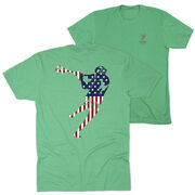 Guys Lacrosse Short Sleeve T-Shirt - American Flag Silhouette (Back Design)