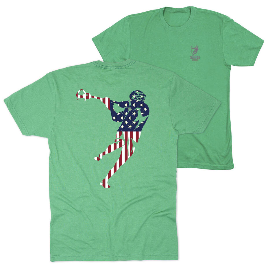 Guys Lacrosse Short Sleeve T-Shirt - American Flag Silhouette (Back Design)