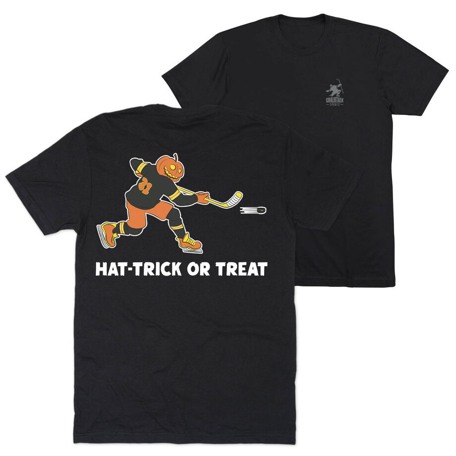 Hockey Short Sleeve T-Shirt - Hat-Trick or Treat (Back Design)