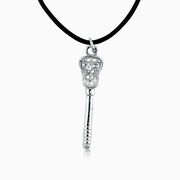 Austrian Crystal Silver Lacrosse Stick Pendant Necklace with Cubic Zirconia