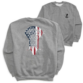 Guys Lacrosse Crewneck Sweatshirt - Patriotic Stick (Back Design)