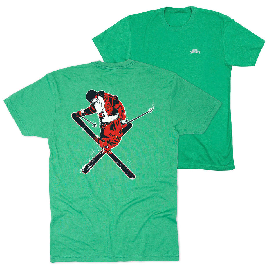 Skiing Short Sleeve T-Shirt - Freestyle Santa (Back Design)