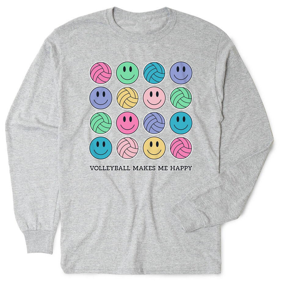 Volleyball Tshirt Long Sleeve - Volleyball Makes Me Happy