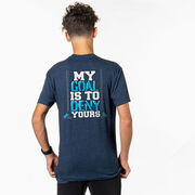 Hockey Short Sleeve T-Shirt - My Goal Is To Deny Yours Hockey (Blue/Black) (Back Design)