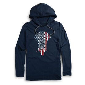 Guys Lacrosse Lightweight Hoodie - Patriotic Lacrosse Stick Head