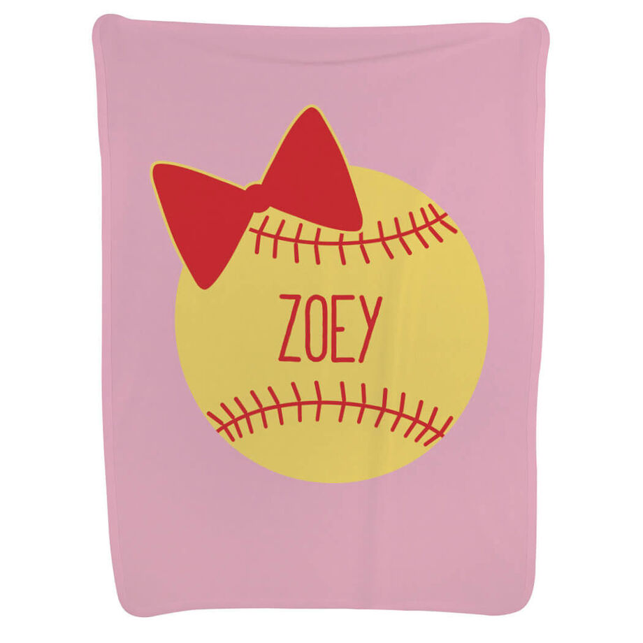 Softball Baby Blanket - Personalized Softball Bow - Personalization Image
