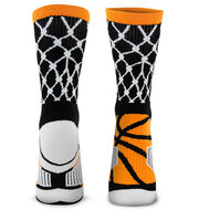 Basketball Woven Mid-Calf Socks - Hoop and Ball (Black/Orange)
