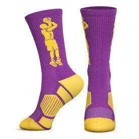 Basketball Woven Mid-Calf Socks - Player Jump Shot (Purple/Gold)